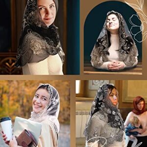 Bozidol Catholic Chapel Mantilla Veil Spanish Lace Head Covering Church Mass Veil for Religious Christian (Black-Gold)