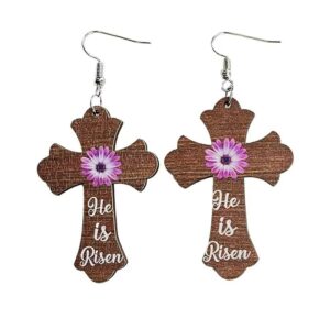 Zhang shine Easter Earrings, Cute Easter Cross Wooden Earrings, Easter Accessories, Easter Gifts for Women Holiday Earrings