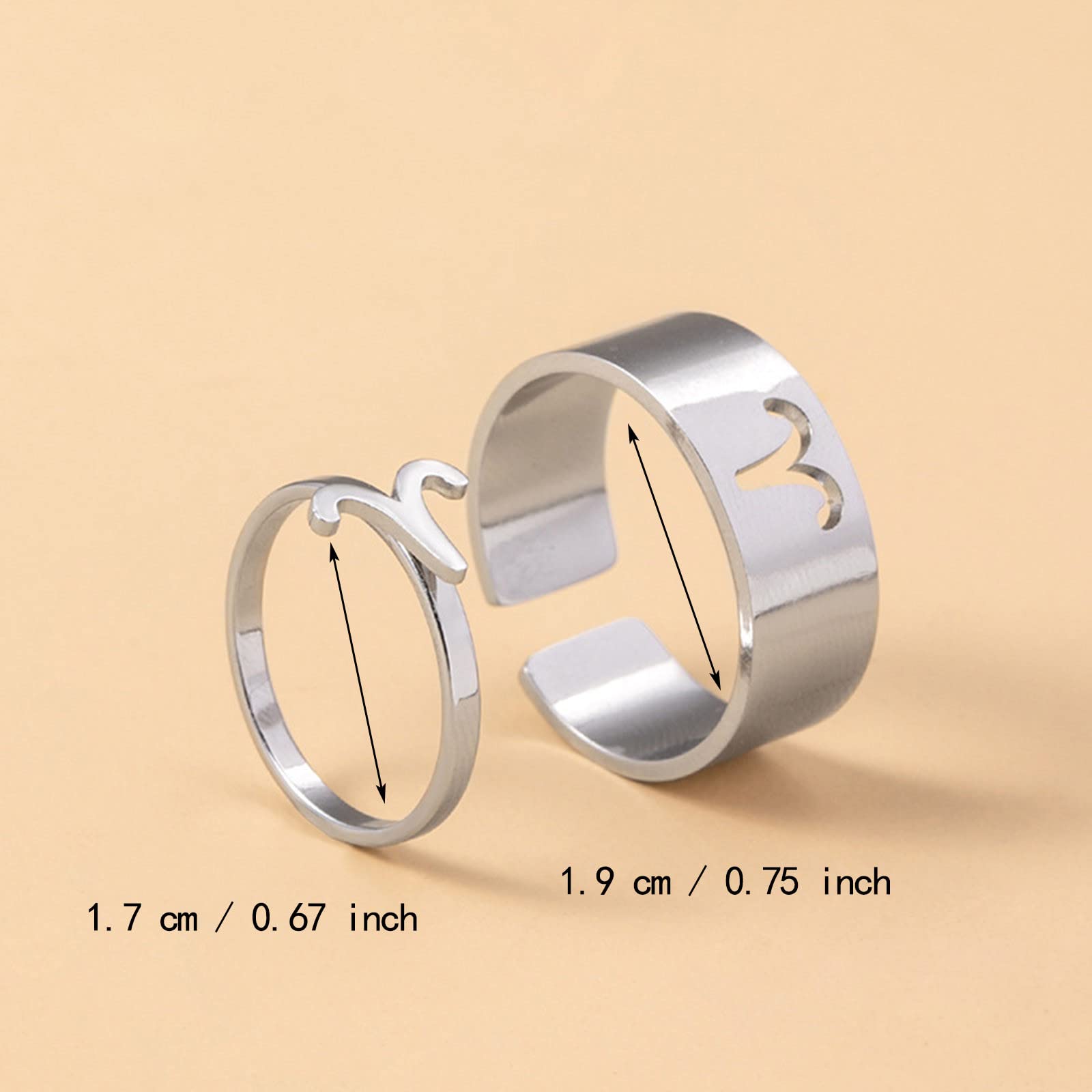 Ring Thing Stainless Steel Zodiac Constellation Ring for Couple Women Men Statement Ring Open Friendship BBF Birthday Jewelry Gift 2Pcs Set Rings Adjustable (H, One Size)