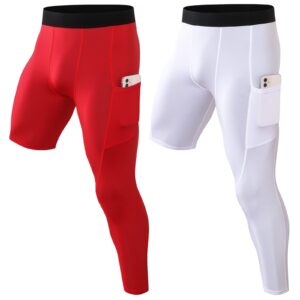 One Leg Compression Tights for Basketball, Mens 3/4 One Leg Compression Pants Dry Fit Running Leggings Sport Baselayer