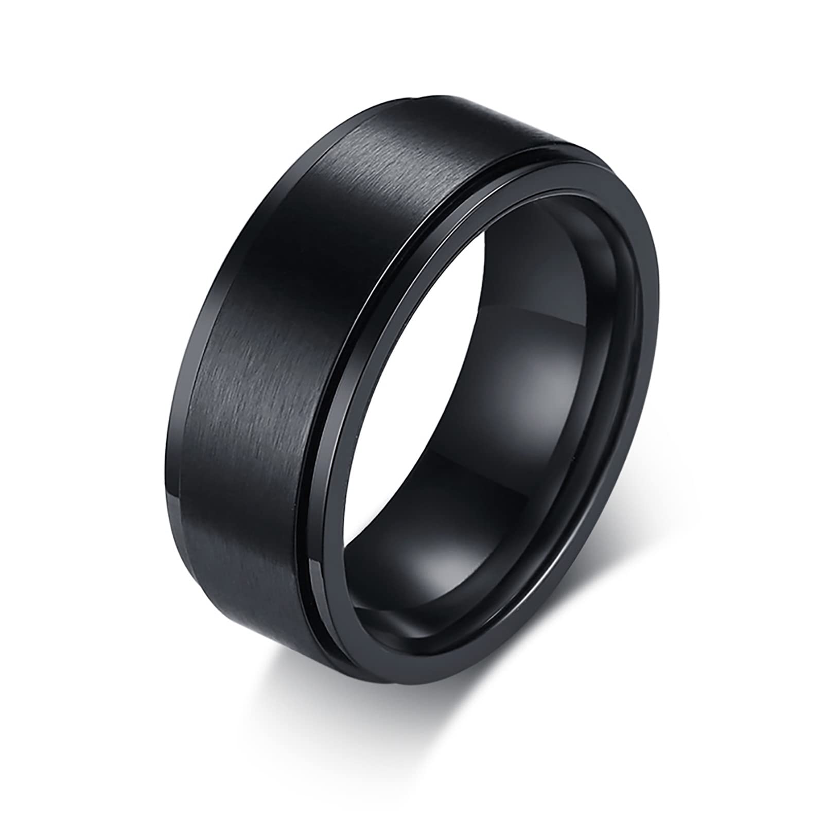 8mm Titanium Steel Black Fidget Ring Stainless Steel Spinner Rings Stress Relieving Anxiety Ring Engagement Wedding Promise Band for Women Men Size 12