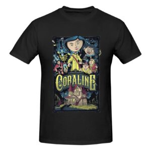 Animated Cora'Line Movie T-Shirts Men's Funny Tshirts Casual Tee Shirt Novelty T Shirts Custom Tops X-Large Black