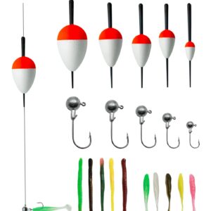 Fishing Bobbers Kit Slip Floats Set Rig Jig Heads Hook Soft Lures Adjustable Popping Cork Fishing Tackle Gear