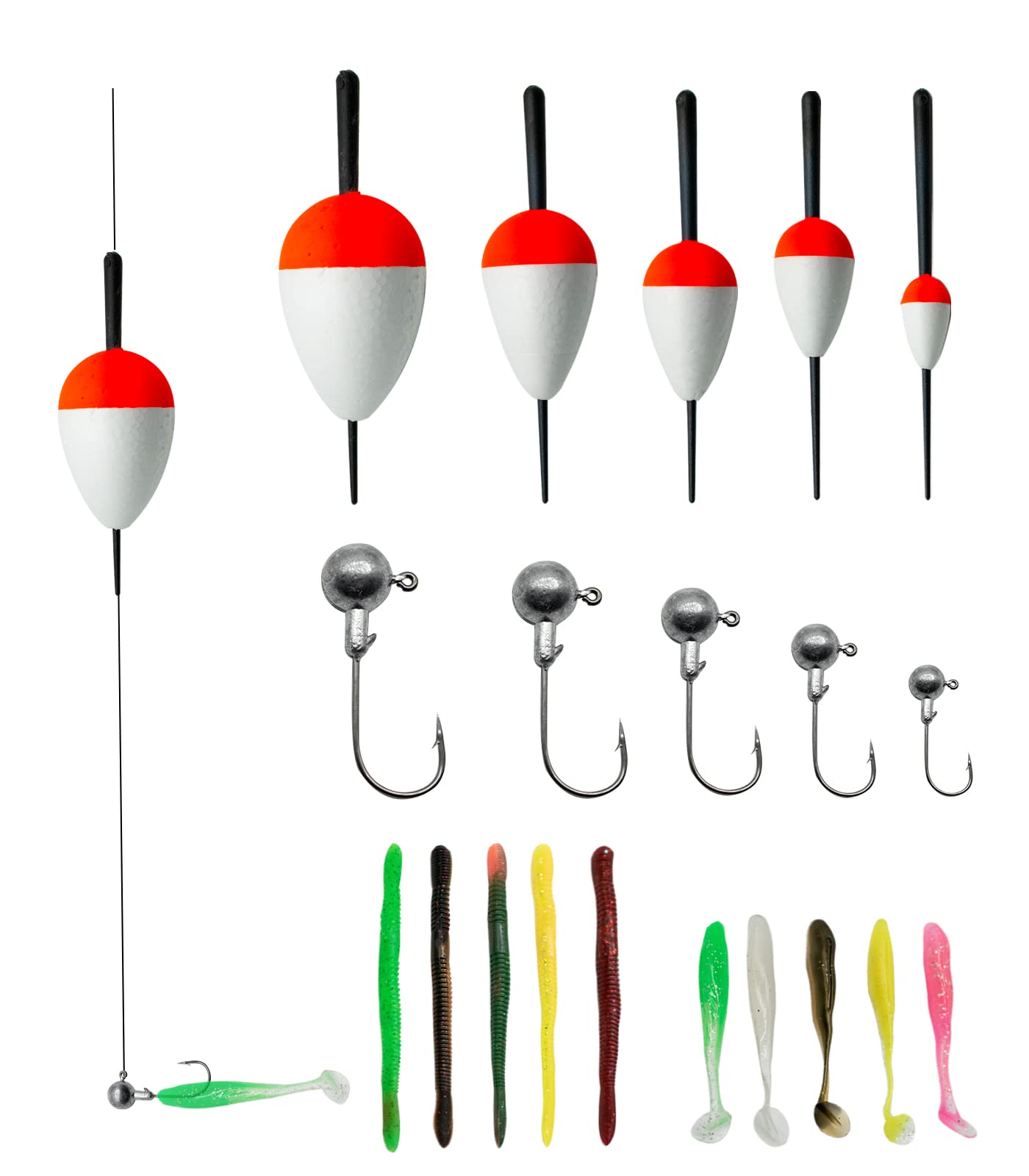 Fishing Bobbers Kit Slip Floats Set Rig Jig Heads Hook Soft Lures Adjustable Popping Cork Fishing Tackle Gear