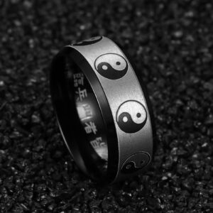 Daesar Promise Rings for Couples Black, Women Men Custom Ring Stainless Steel Yin Yang Matte 8MM Comfort Fit Personalized Engrave Ring Size 5