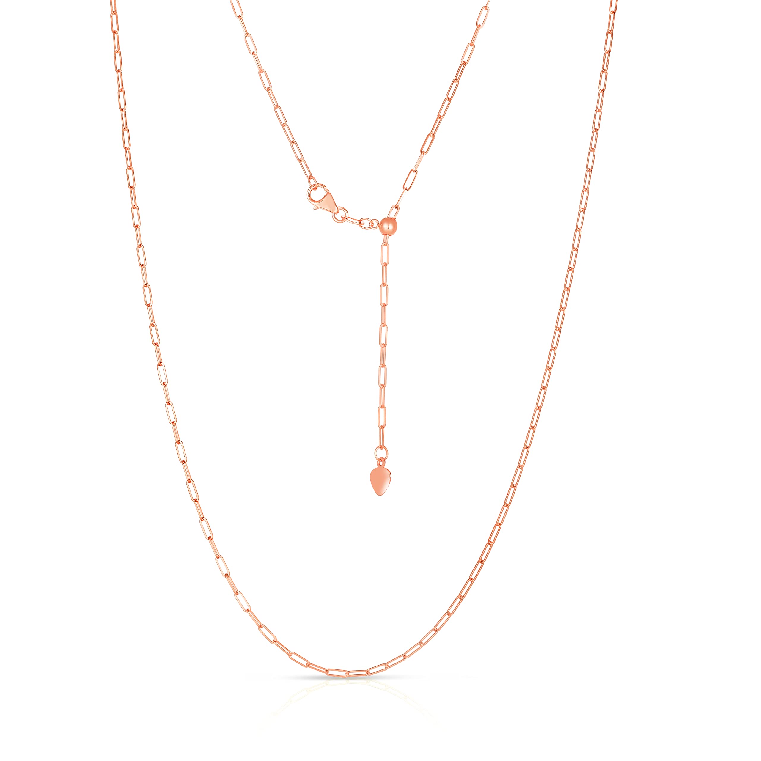 Floreo 14k Rose Gold 1.5mm Adjustable Paperclip Link Chain Necklace, 22 Inch