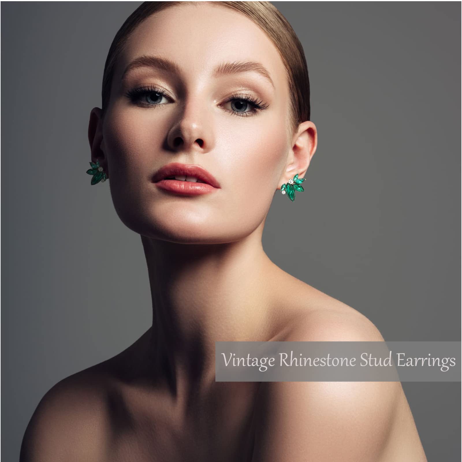 Green Rhinestone Earring Sparkly Faux Crystal Stud Earrings for Women Wedding Prom Party