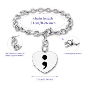 Semicolon Bracelet for Women Men Suicide Awareness Mental Health Stainless Steel Engraving Bracelet Birthday Gift for Cancer Survivor Prevention Awareness Depression Inspirational Gift Jewelry Gift