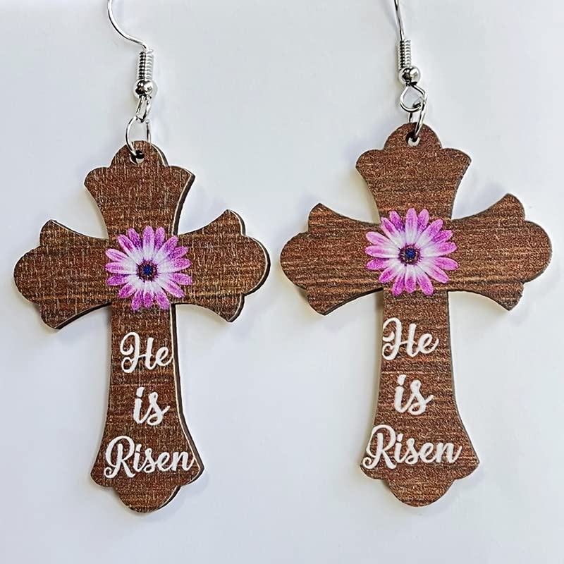 Zhang shine Easter Earrings, Cute Easter Cross Wooden Earrings, Easter Accessories, Easter Gifts for Women Holiday Earrings