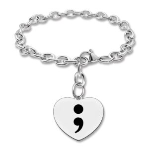 Semicolon Bracelet for Women Men Suicide Awareness Mental Health Stainless Steel Engraving Bracelet Birthday Gift for Cancer Survivor Prevention Awareness Depression Inspirational Gift Jewelry Gift