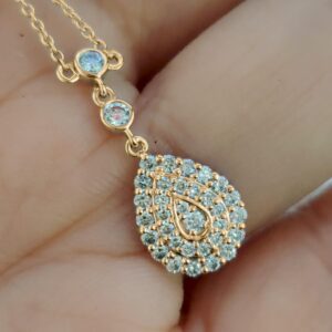 Fascinating Diamonds 3/8 Ctw Round Cut Natural Diamond Bezel Double Halo Teardrop Pendant For Women 14K Yellow Gold SI1-SI2 Clarity And F-H Color (Premium Collection)