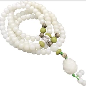 GIGIFULL White Jade Natural Bodhi Root 108 Prayer Meditation Stretch Bracelet | Lucky Bracelets for Men Women Gift (Small Gift Bag Included)