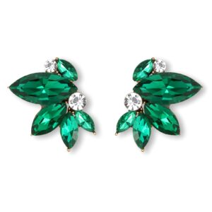 Green Rhinestone Earring Sparkly Faux Crystal Stud Earrings for Women Wedding Prom Party