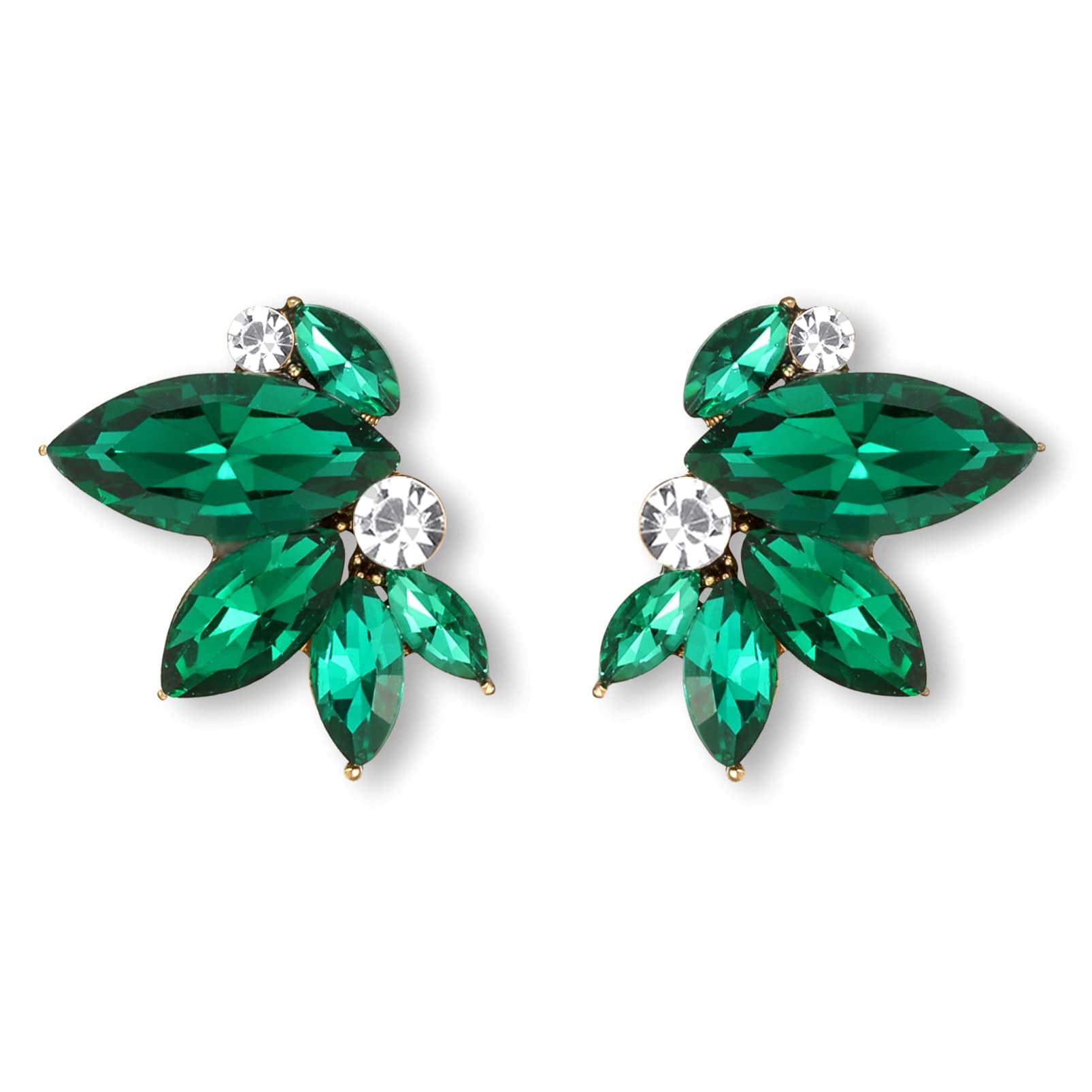 Green Rhinestone Earring Sparkly Faux Crystal Stud Earrings for Women Wedding Prom Party