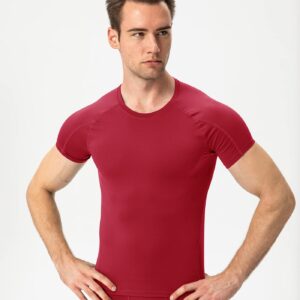 Red Compression Shirts Men Short Sleeve Workout Gym T-Shirt Running Tops Cool Dry Sports Base Layer Undershirts