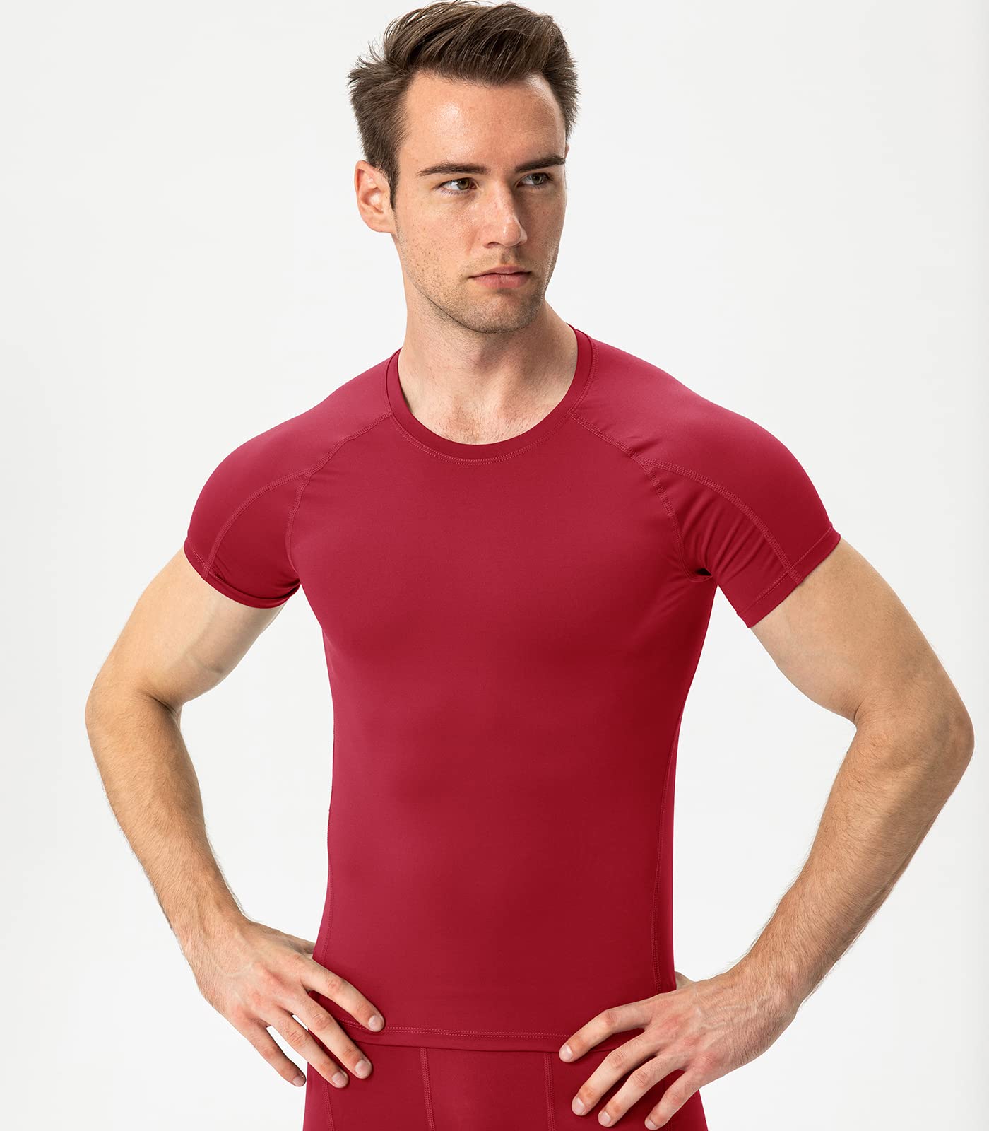 Red Compression Shirts Men Short Sleeve Workout Gym T-Shirt Running Tops Cool Dry Sports Base Layer Undershirts