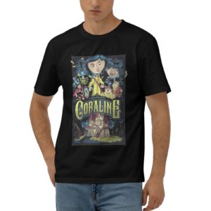 Animated Cora'Line Movie T-Shirts Men's Funny Tshirts Casual Tee Shirt Novelty T Shirts Custom Tops X-Large Black