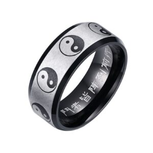 daesar promise rings for couples black, women men custom ring stainless steel yin yang matte 8mm comfort fit personalized engrave ring size 5