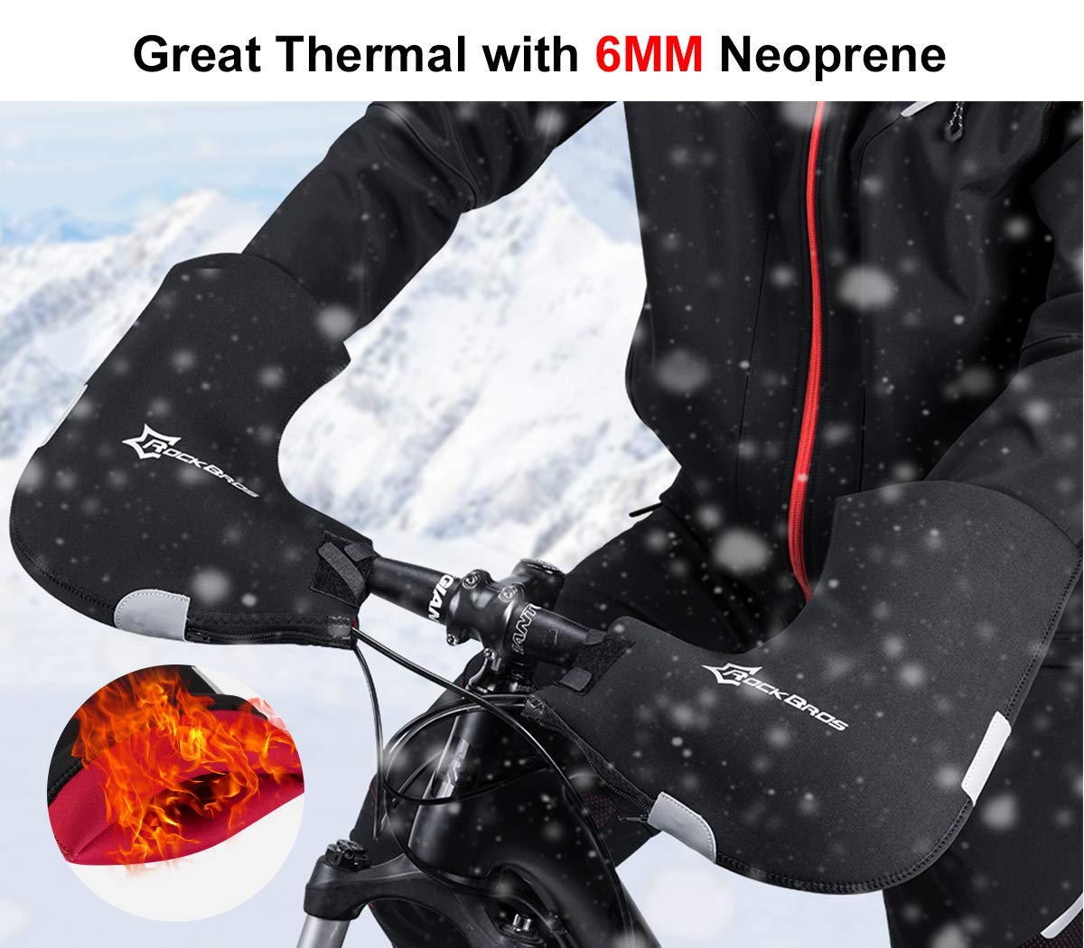 ROCKBROS Cycling Pants for Men Windproof Thermal Fleece Winter Athletic Bike Pants Handlebar Mittens Cold Weather Mountain Bike Handlebar Mittens