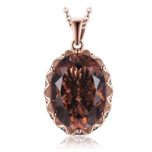 jewelrypalace huge 8.5ct oval shape natural smoky quartz pendant necklace for women, 925 sterling silver 14k rose gold plated necklace for her, genuine gemstone jewelry sets 18 inches chain