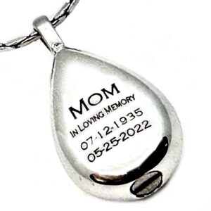 Personalized Engraved Teardrop Keepsake Ashes Necklace Urn Pendant Cremation Memorial Jewelry for Women, Girls Her