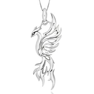 NARADA Jewelry Sterling Silver Open Filigree Rising Phoenix Bird Pendant Necklace, 18"