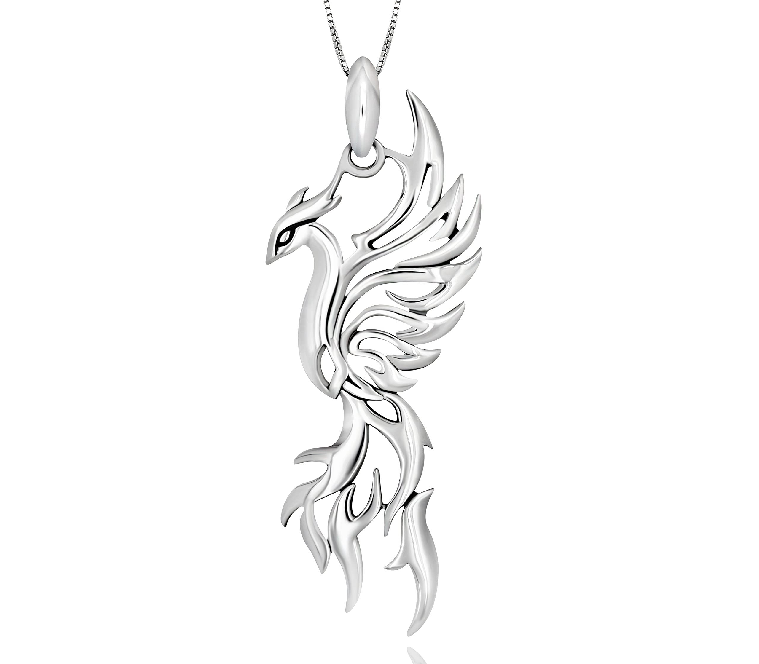 NARADA Jewelry Sterling Silver Open Filigree Rising Phoenix Bird Pendant Necklace, 18"