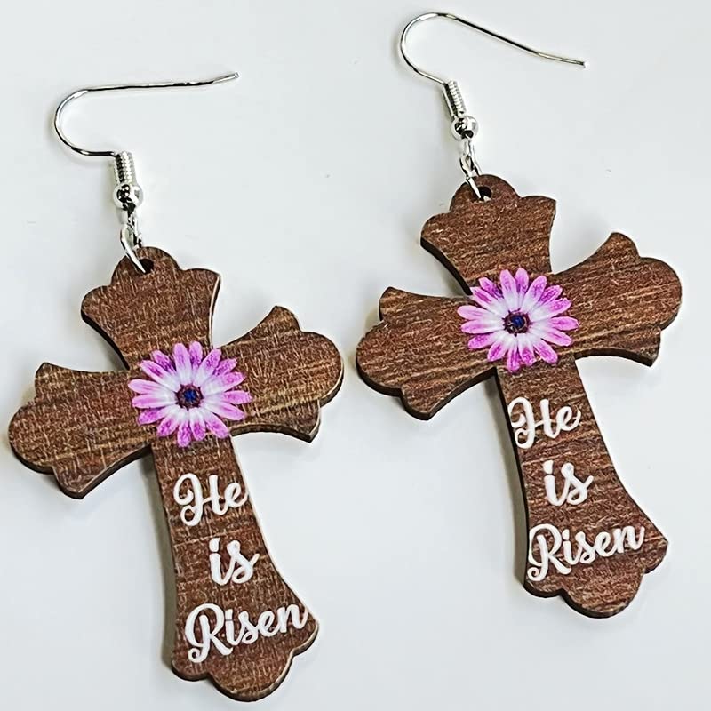 Zhang shine Easter Earrings, Cute Easter Cross Wooden Earrings, Easter Accessories, Easter Gifts for Women Holiday Earrings