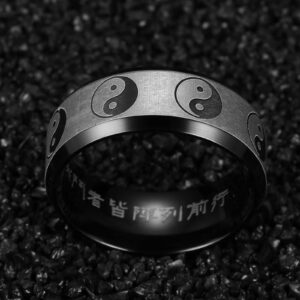 Daesar Promise Rings for Couples Black, Women Men Custom Ring Stainless Steel Yin Yang Matte 8MM Comfort Fit Personalized Engrave Ring Size 5