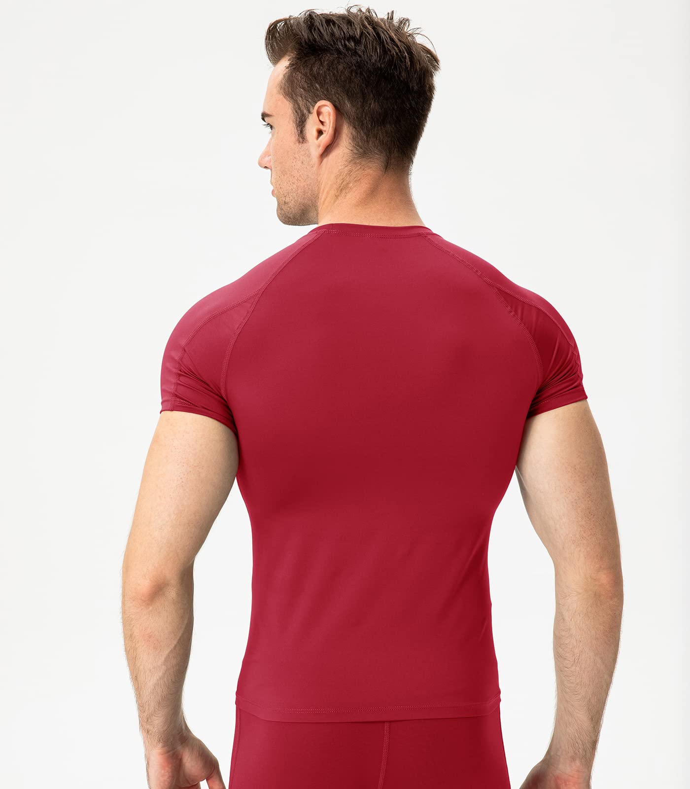 Red Compression Shirts Men Short Sleeve Workout Gym T-Shirt Running Tops Cool Dry Sports Base Layer Undershirts