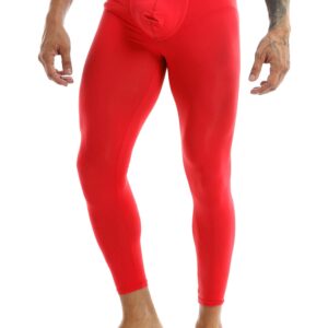 Kvysinly Men's Thermal Underwear Pants Bulge Pouch Sleep Bottom Loungewear Long Johns Leggings Red Medium