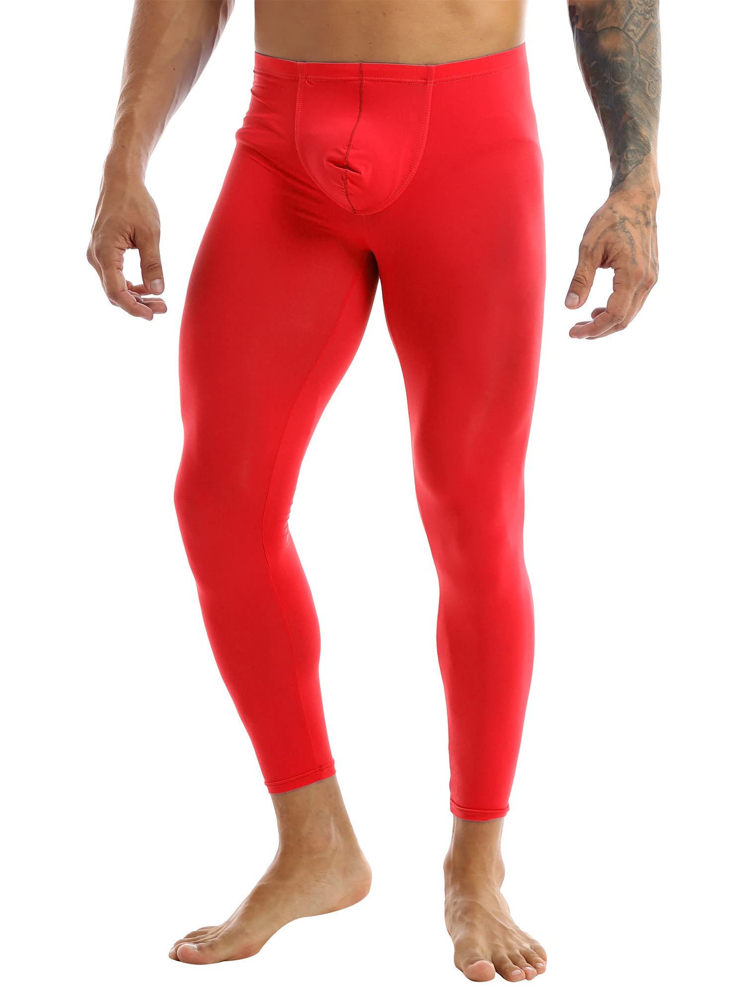 Kvysinly Men's Thermal Underwear Pants Bulge Pouch Sleep Bottom Loungewear Long Johns Leggings Red Medium