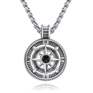 dotbj compass necklace for men 925 sterling silver pendant with stainless steel chain 22"+2"