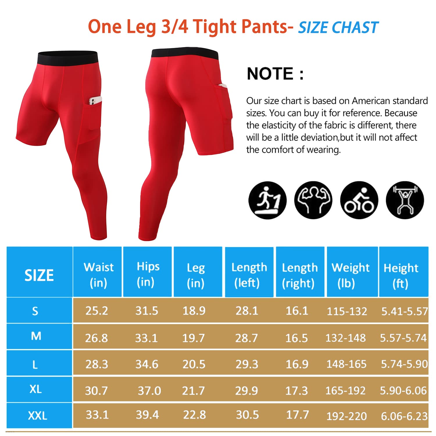 One Leg Compression Tights for Basketball, Mens 3/4 One Leg Compression Pants Dry Fit Running Leggings Sport Baselayer