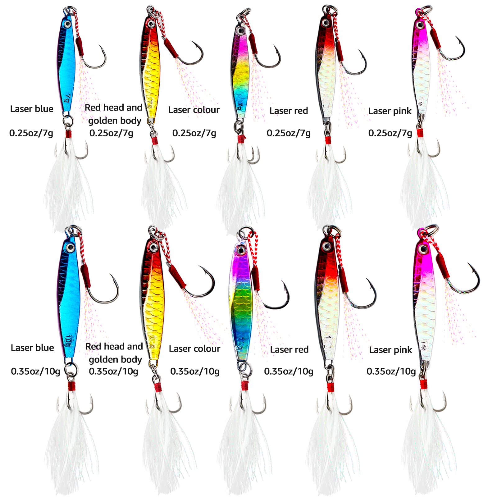 Fishing Jigs Metal Fishing Spoons Lures Hardbaits, Spinner Blade Bait Long Casting 3D Eyes Treble Hook VIB Swimbait Freshwater Saltwater Fishing jigs for Bass Walleye (C-10pcs 0.25oz&0.35oz)