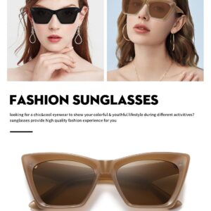 MASDUN Retro Square Cateye Sunglasses for Women Men Trendy Designer shades party dress up sunglasses (Black - Brown)