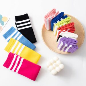 DOOVID Kids Soccer Socks Three Stripes Knee High Tube Socks Cotton Sports Socks Uniform Stocking for Toddler Boys Girls Purple White