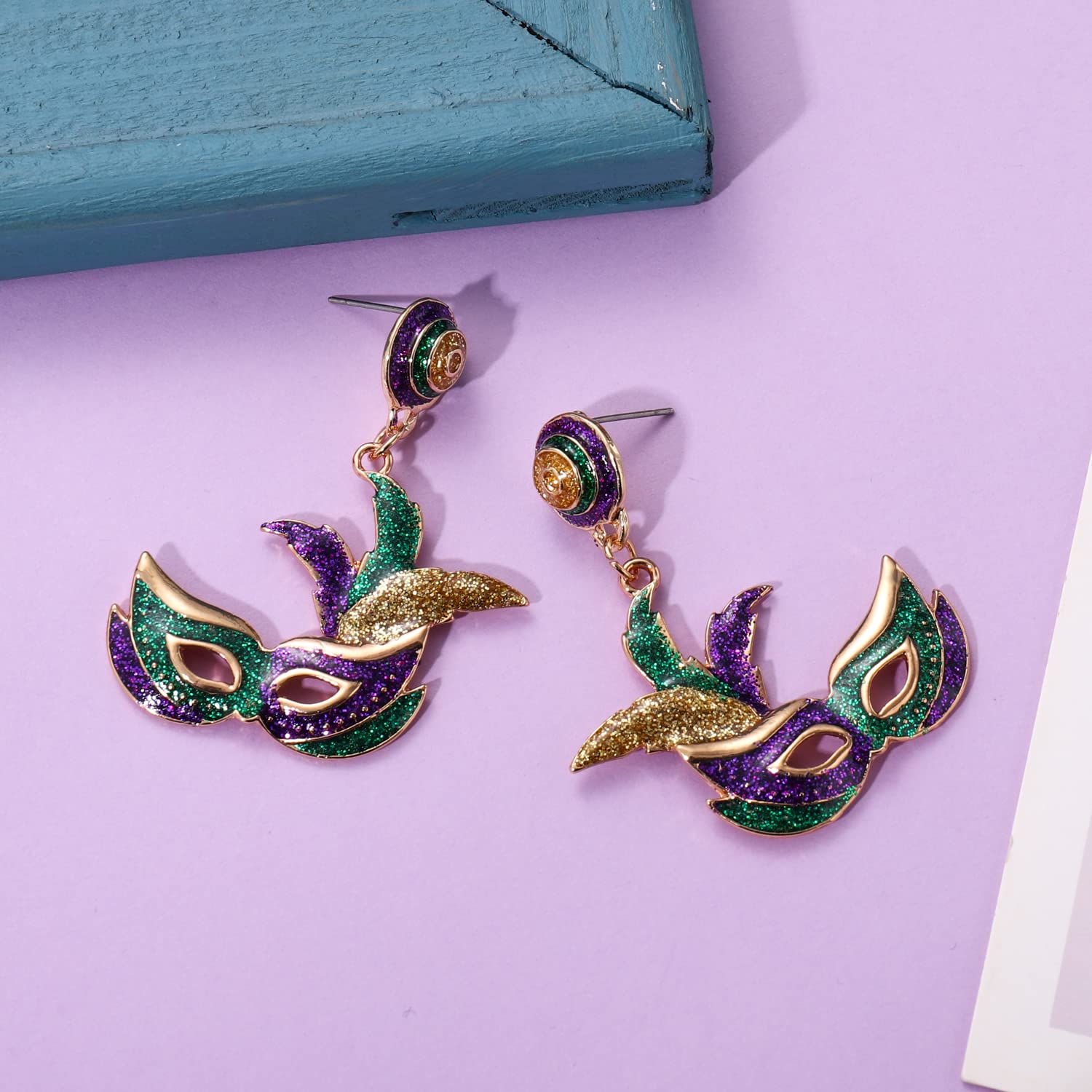 ELEARD Mardi Gras Earrings for Women Fleur De Lis Mask Drum Drop Dangle Earrings Costume Party Parade Earrings Festive Holiday Gifts