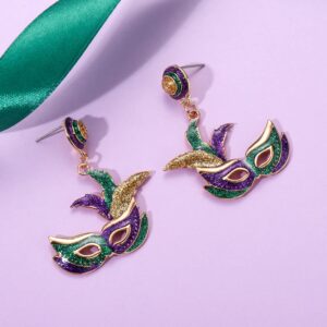 ELEARD Mardi Gras Earrings for Women Fleur De Lis Mask Drum Drop Dangle Earrings Costume Party Parade Earrings Festive Holiday Gifts