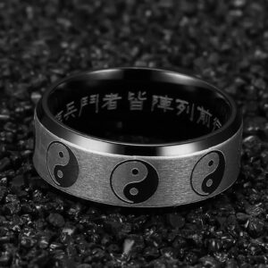 Daesar Promise Rings for Couples Black, Women Men Custom Ring Stainless Steel Yin Yang Matte 8MM Comfort Fit Personalized Engrave Ring Size 5