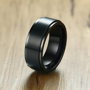 8mm Titanium Steel Black Fidget Ring Stainless Steel Spinner Rings Stress Relieving Anxiety Ring Engagement Wedding Promise Band for Women Men Size 12