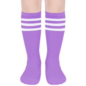 doovid kids soccer socks three stripes knee high tube socks cotton sports socks uniform stocking for toddler boys girls purple white