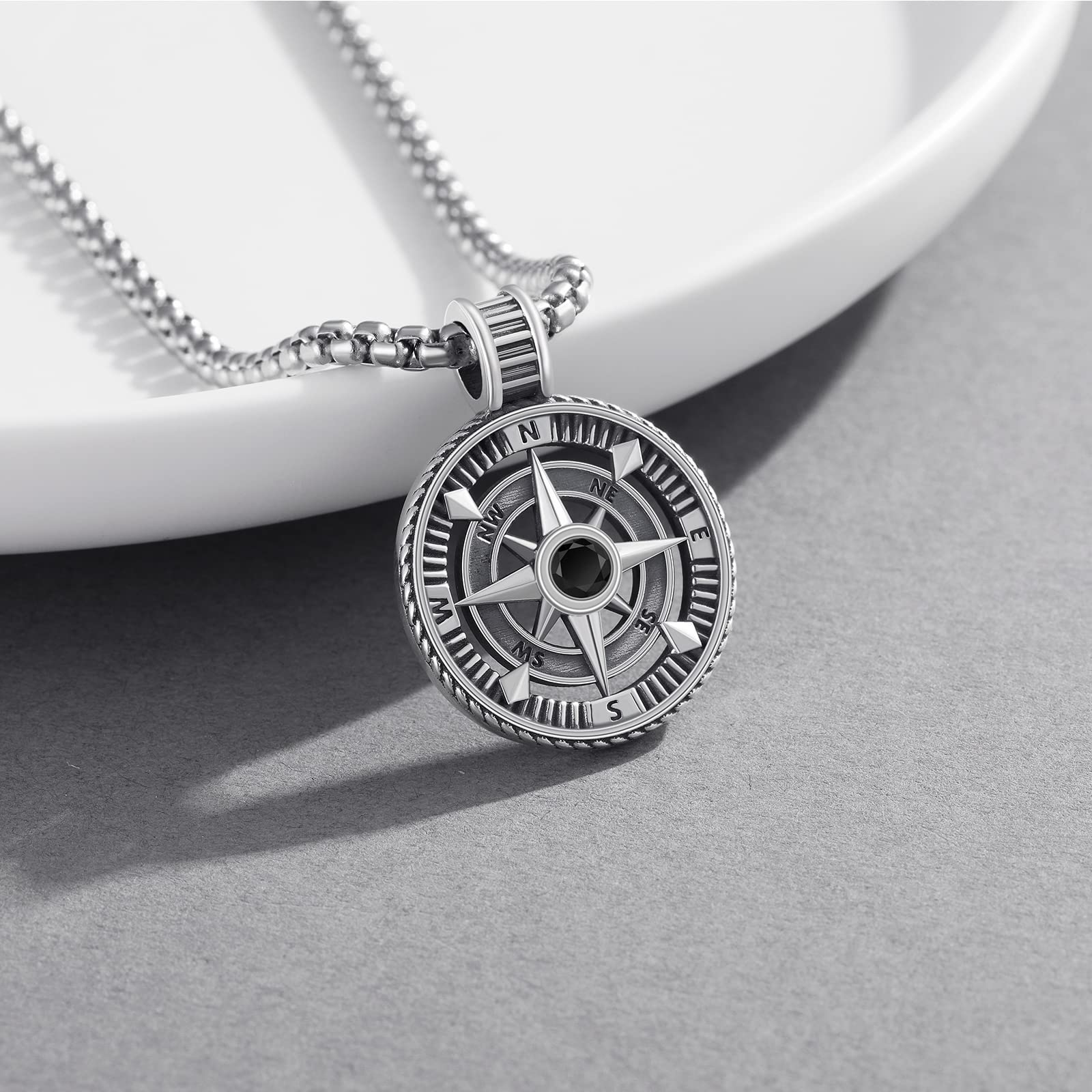 DOTBJ Compass Necklace for Men 925 Sterling Silver Pendant with Stainless Steel Chain 22"+2"