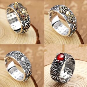 choice of all Pixiu Ring Feng Shui Ring for Women Men Buddhist Heart Sutra Ring Opening Adjustable Mantra Amulet Protection Wealth Luck Ring Gift for Men Sutra Ring…