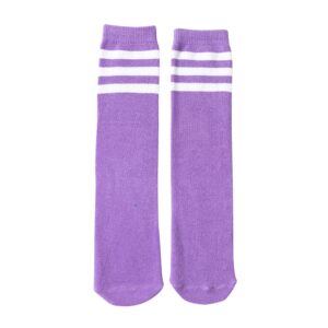 DOOVID Kids Soccer Socks Three Stripes Knee High Tube Socks Cotton Sports Socks Uniform Stocking for Toddler Boys Girls Purple White