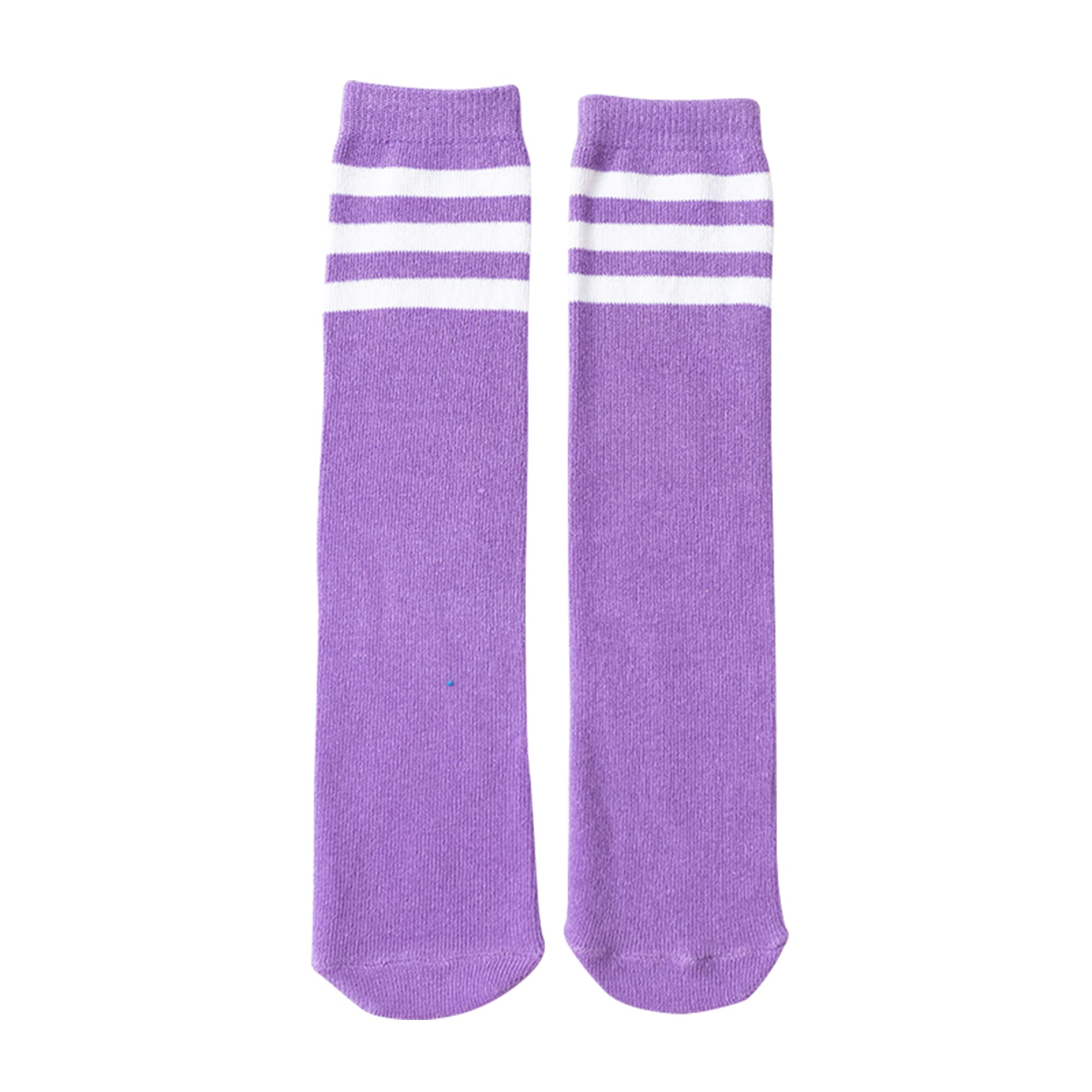 DOOVID Kids Soccer Socks Three Stripes Knee High Tube Socks Cotton Sports Socks Uniform Stocking for Toddler Boys Girls Purple White