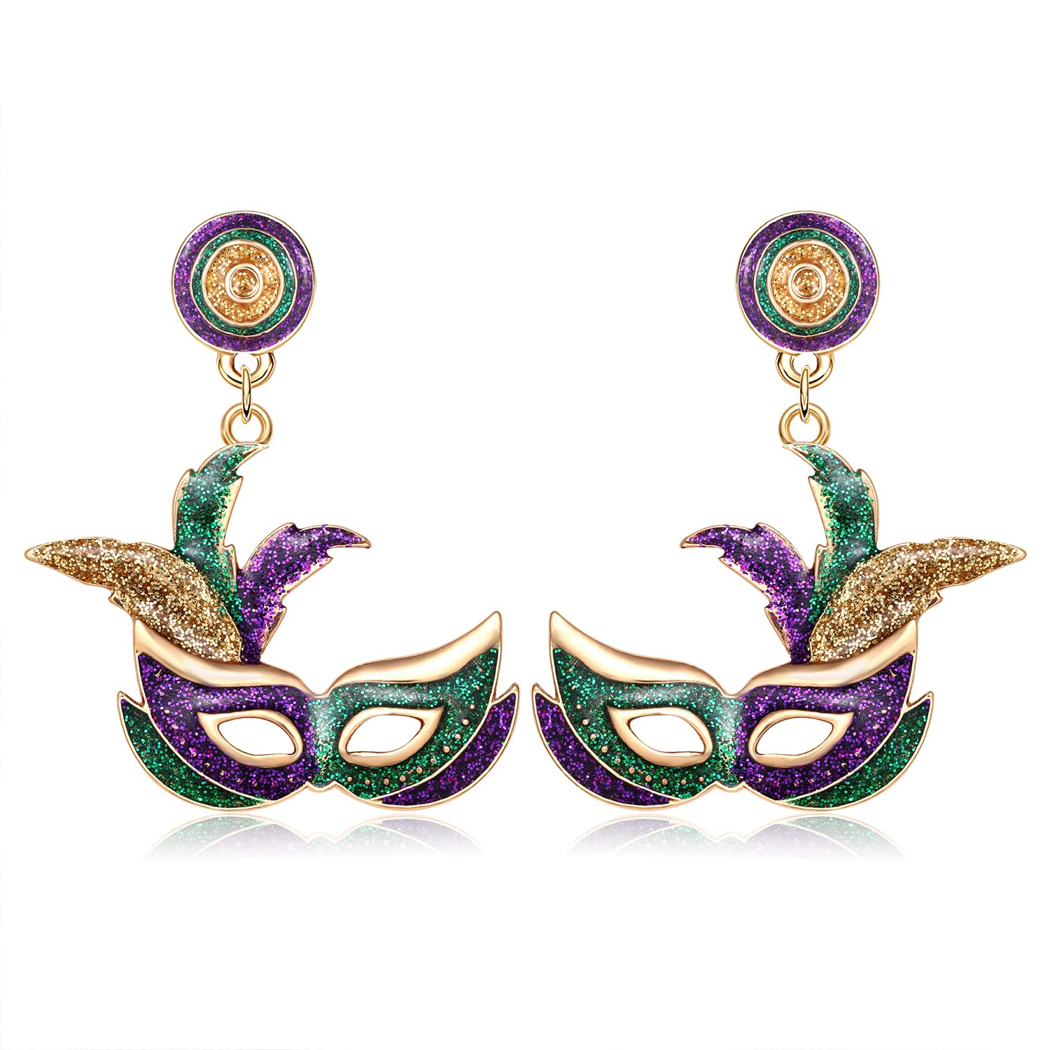 ELEARD Mardi Gras Earrings for Women Fleur De Lis Mask Drum Drop Dangle Earrings Costume Party Parade Earrings Festive Holiday Gifts