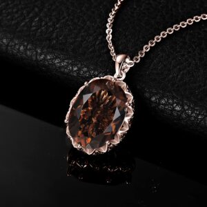 JewelryPalace Huge 8.5ct Oval Shape Natural Smoky Quartz Pendant Necklace for Women, 925 Sterling Silver 14k Rose Gold Plated Necklace for Her, Genuine Gemstone Jewelry sets 18 Inches Chain