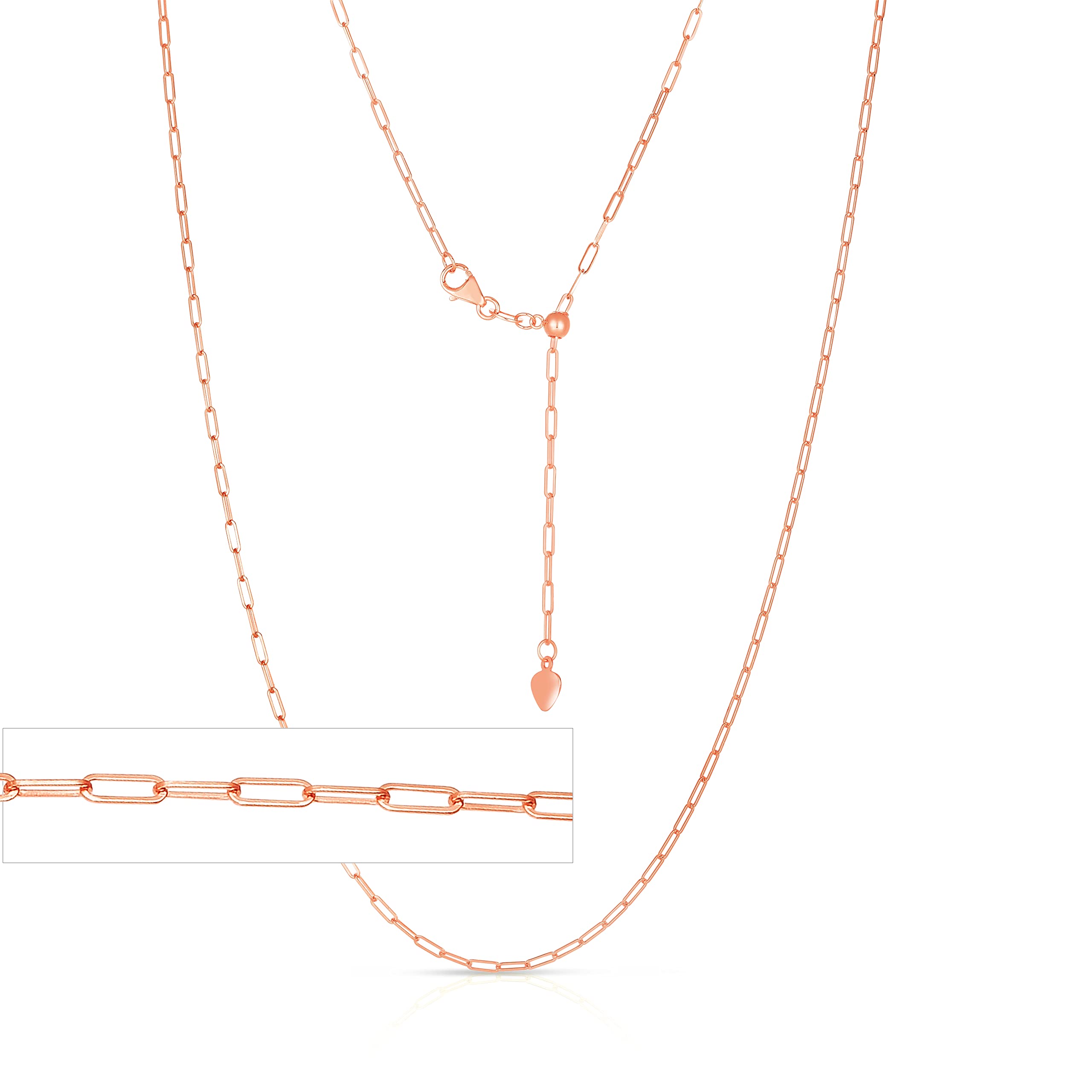 Floreo 14k Rose Gold 1.5mm Adjustable Paperclip Link Chain Necklace, 22 Inch