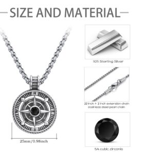 DOTBJ Compass Necklace for Men 925 Sterling Silver Pendant with Stainless Steel Chain 22"+2"